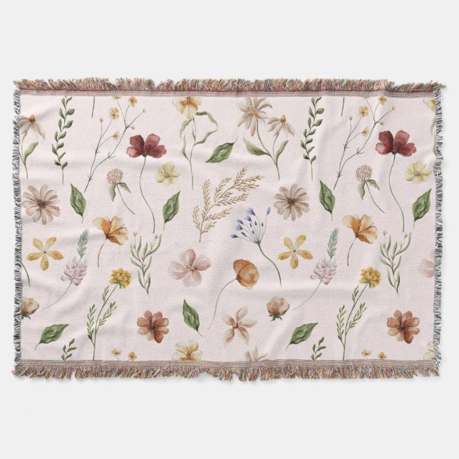 Pretty Wildflower Floral Botanical Pink Throw Blanket (Front)