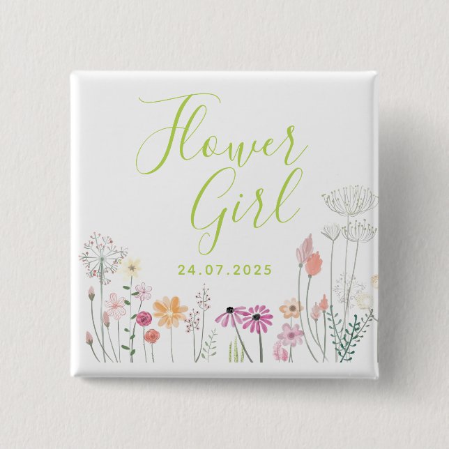 Pretty  Wildflower Flower Girl Shower Button (Front)