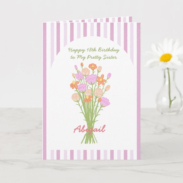 Pretty Wildflower Happy 18th Birthday for Sister  Card (Small Plant)