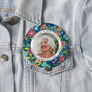 Pretty Wildflower Memorial Photo Frame with Text 10 Cm Round Badge