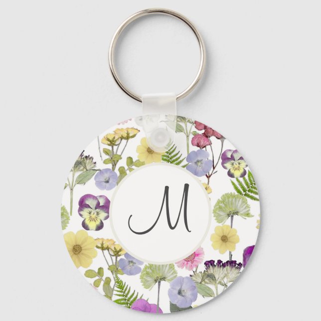 Pretty Wildflower Pattern Botanical Key Ring (Front)