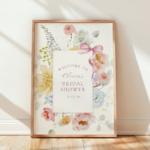Pretty Wildflower Pink Bow Bridal Shower Welcome