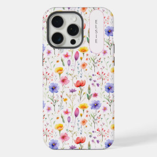 Pretty Wildflower Pink Oval Nameplate iPhone 15 Pro Max Case