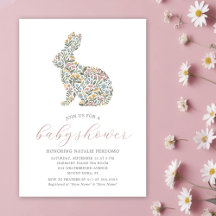 Pretty Wildflower Rabbit Baby Shower Invitation