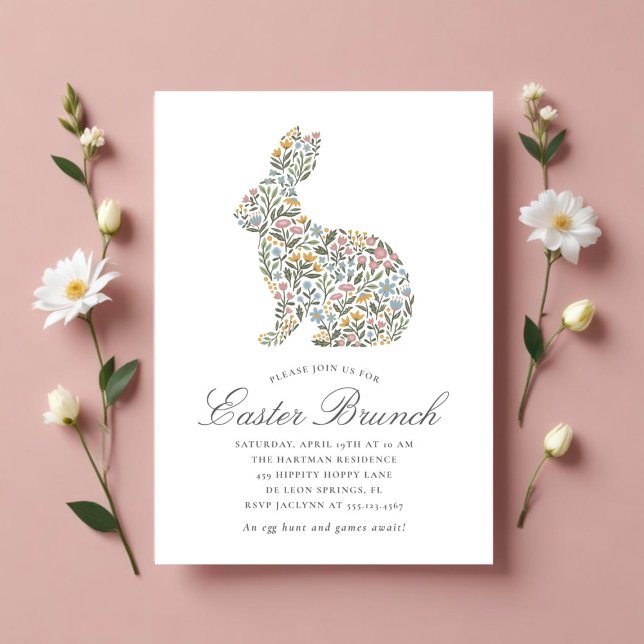 Pretty Wildflower Rabbit Easter Brunch Invitation (Creator Uploaded)