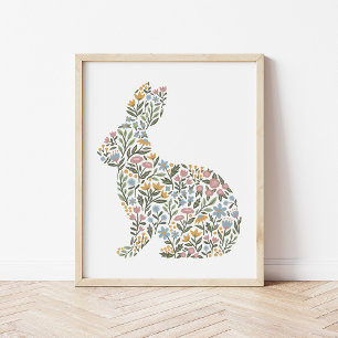 Pretty Wildflower Rabbit Spring Art Poster