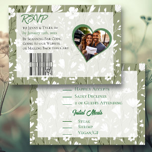Pretty Wildflower Sage Green Botanical Wedding RSVP Card