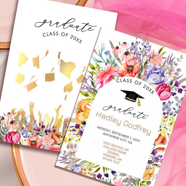 Pretty Wildflower Spring Invitation Announcement  (Pretty Wildflower Spring Invitation Announcement #goldgraduationhat #springbloom #brightfloral)