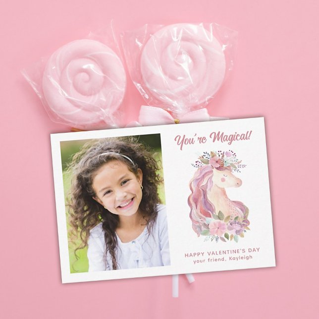 Pretty Wildflower Unicorn Photo Valentine Card (Creator Uploaded)