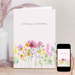 Pretty Wildflower Wild Birthday Card<br><div class="desc">Pretty wildflower birthday card,  titled wishing you a wild birthday,  which you can edit if you wish,  along with the greeting inside. The design has a floral border of colourful wild flowers in pink lilac orange and yellow with a pink bouquet on the back.</div>