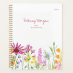 Pretty Wildflowers and Editable Quote Personalised Planner<br><div class="desc">Wildflower planner, undated and ready to personalise with your name and the year. You can also edit the quote (or delete if no text required) which currently reads "It's a beautiful day". Trendy watercolor border of wild flowers in shades of pink purple orange and yellow. Girly and feminine cottage garden...</div>