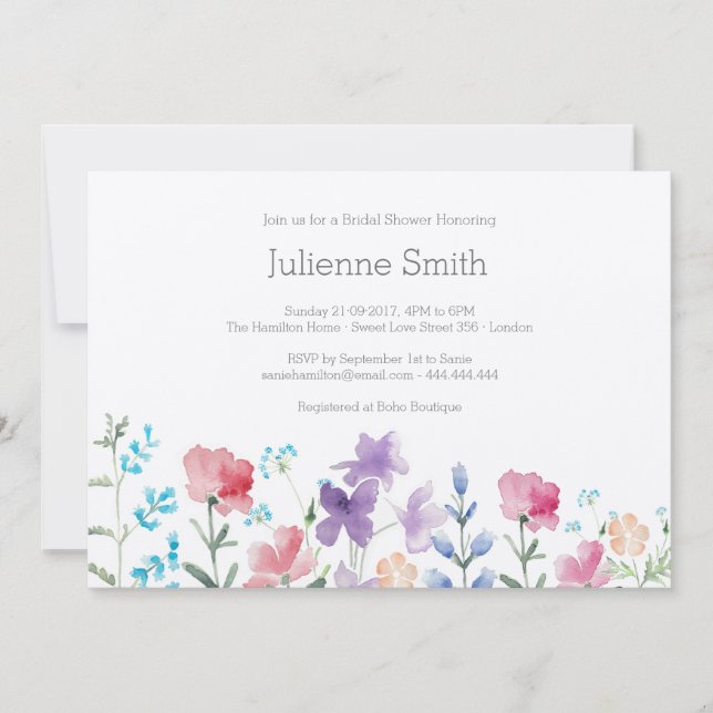 Pretty Wildflowers Beautiful Floral Bridal Shower Invitation (Front)