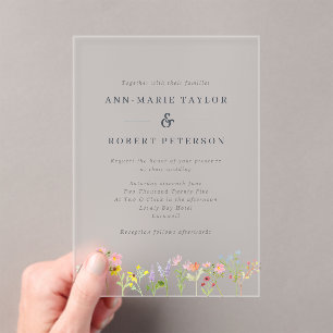 Pretty Wildflowers Cottagecore Wedding Acrylic Invitations