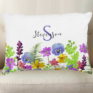 Pretty Wildflowers Custom Name and Monogram Decorative Cushion