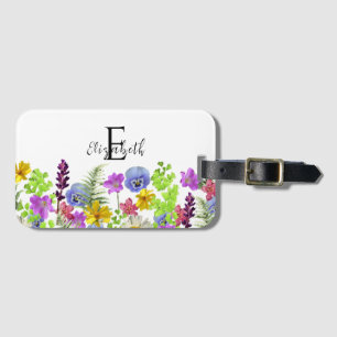 Pretty Wildflowers Custom Name and Monogram Luggage Tag