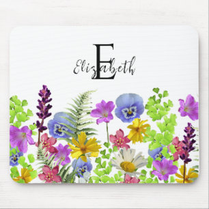 Pretty Wildflowers Custom Name and Monogram Mouse Mat