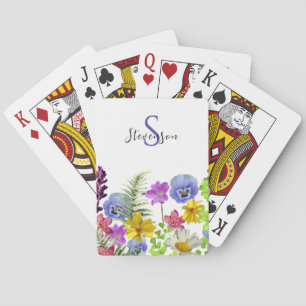Pretty Wildflowers Custom Name and Monogram Playing Cards