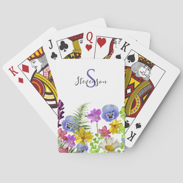 Pretty Wildflowers Custom Name and Monogram Playing Cards (Back)
