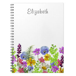 Pretty Wildflowers Custom Name  Notebook