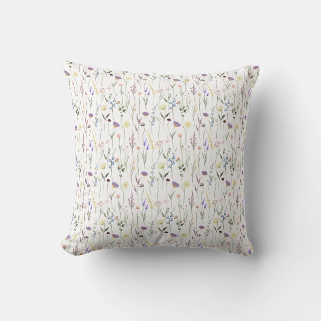 Pretty Wildflowers Floral Pattern Cushion (Front)