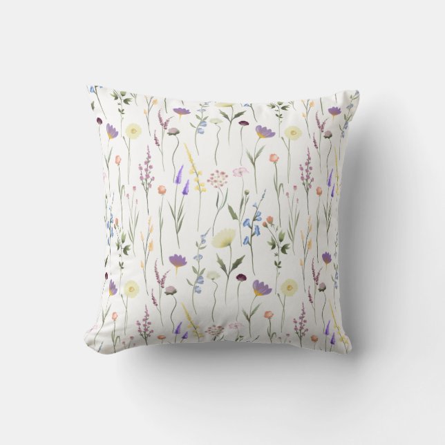 Pretty Wildflowers Floral Pattern Cushion (Front)