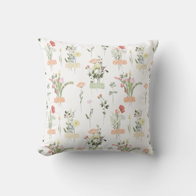 Pretty Wildflowers Floral Pattern Cushion (Front)