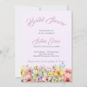Pretty Wildflowers Garden Purple Bridal Shower Invitation