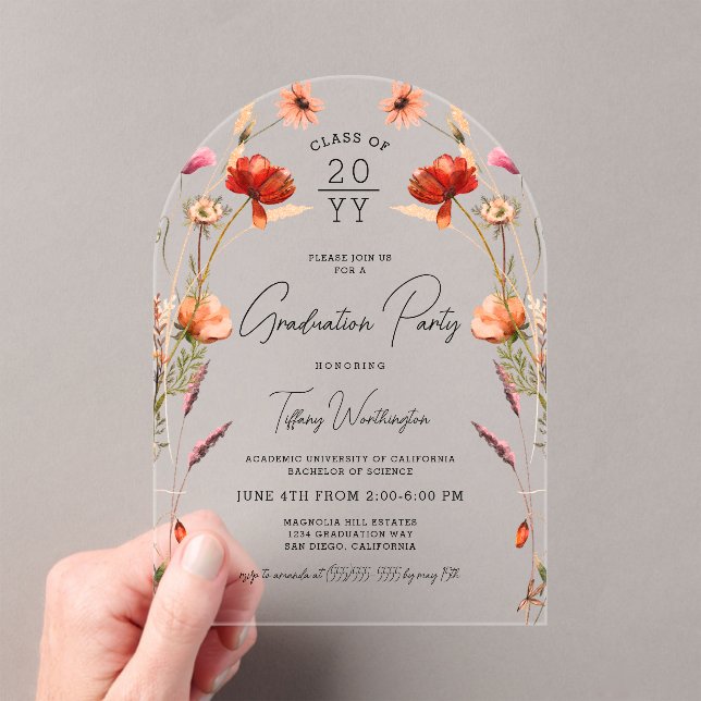 Pretty Wildflowers Graduation Party Acrylic Invitations (Insitu (Handheld))