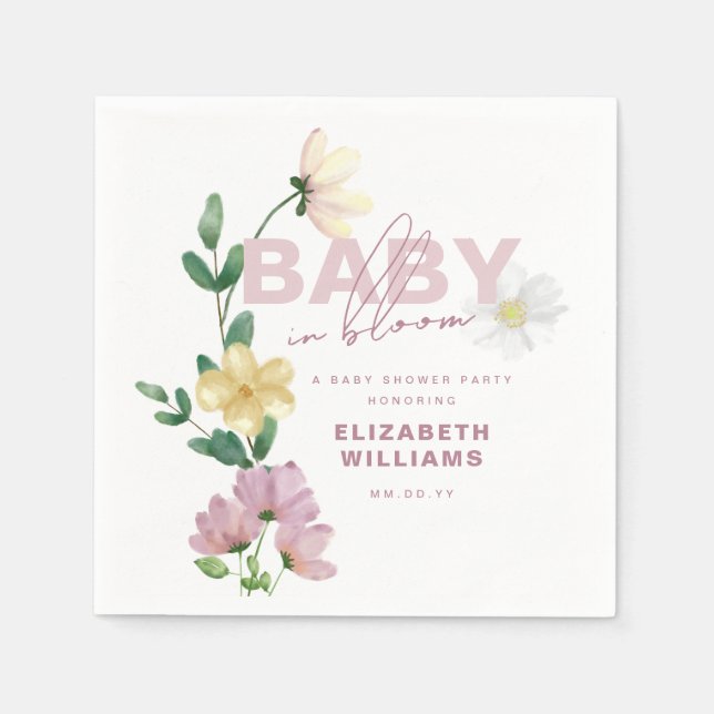Pretty Wildflowers in Bloom Baby Shower Napkin (Front)