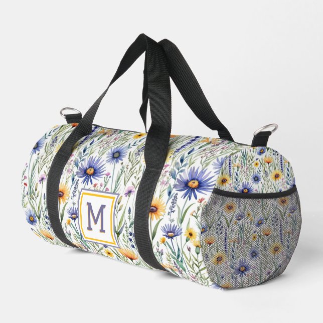 Pretty Wildflowers Rustic Floral Monogrammed Duffle Bag (Right Corner)