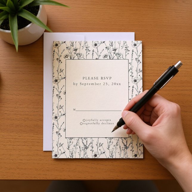 Pretty wildflowers seamless pattern RSVP card (Pretty wildflowers seamless pattern RSVP card.)