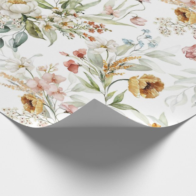 Pretty Wildflowers Watercolor Floral Wrapping Paper (Corner)