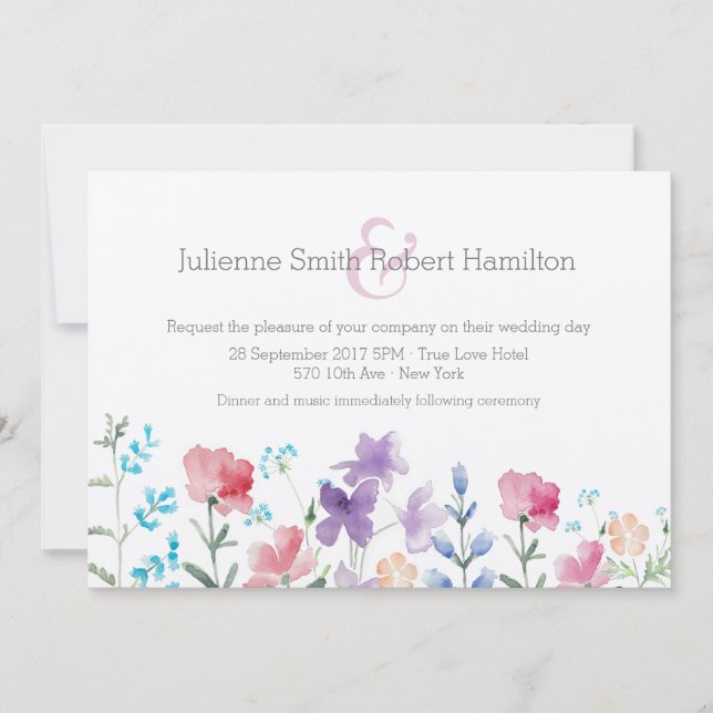 Pretty Wildflowers Watercolor Wedding Invitations (Front)