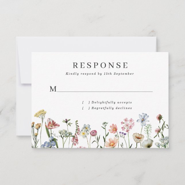 Pretty Wildflowers Wedding RSVP Card (Front)