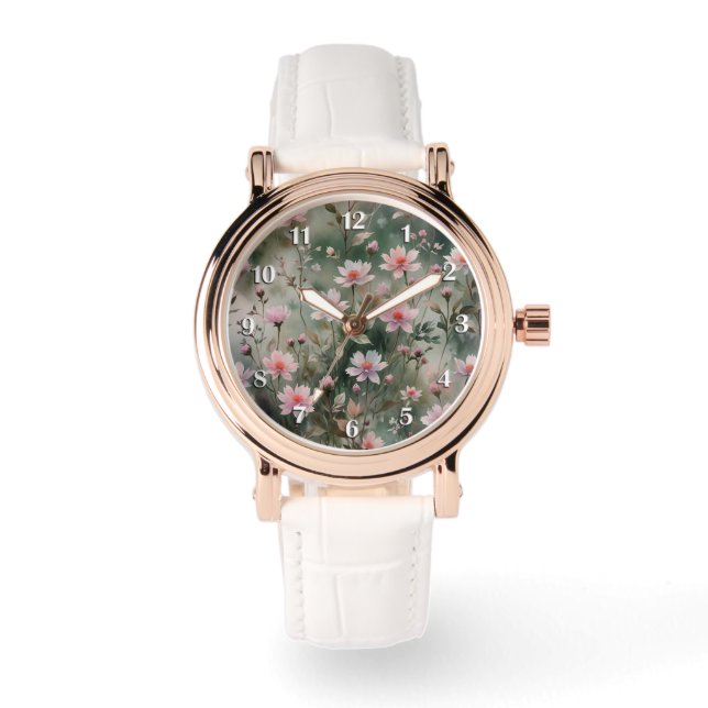 Pretty Wildflowers White Numbers Watch (Front)