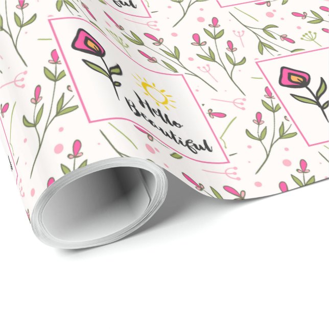 Pretty Wildlflowers and Sun Hello Beautiful Wrapping Paper (Roll Corner)