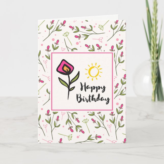 Pretty Wildlflowers and Sun Illustration Birthday Card (Front)