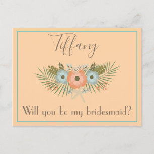 Pretty Will You be my bridesmaid floral Postcard