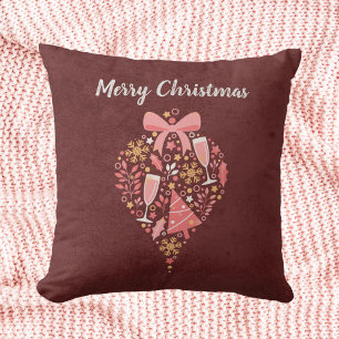 Pretty Wine Champagne Pink Merry Christmas Cushion