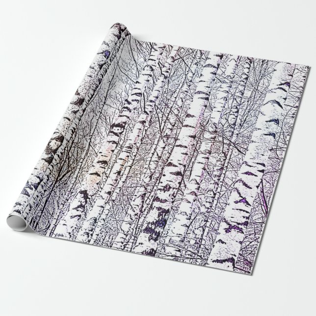 Pretty Winter Birch Forest Wrapping Paper (Unrolled)