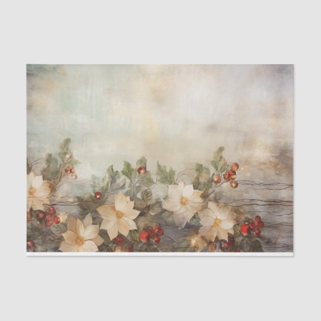 Pretty Winter Flowers and Berries Christmas Tissue Paper (Front)