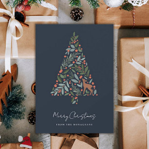 Pretty Winter Foliage Christmas Tree   Little Deer Holiday Card