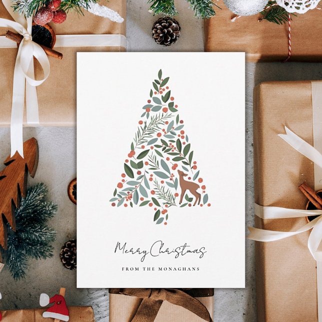 Pretty Winter Foliage Christmas Tree | Little Deer Holiday Card (Creator Uploaded)