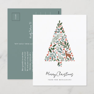 Pretty Winter Foliage Christmas Tree   Little Deer Holiday Postcard