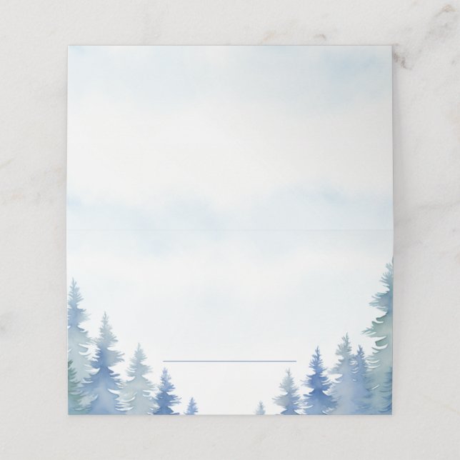 Pretty winter pine trees wedding place card (Outside Unfolded)