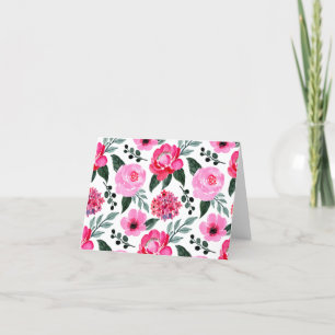 Pretty Winter Red Pink Floral Watercolor Pattern Thank You Card