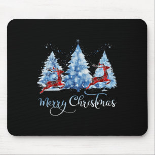 Pretty Wintery Buffalo Plaid Reindeer Merry Christ Mouse Mat