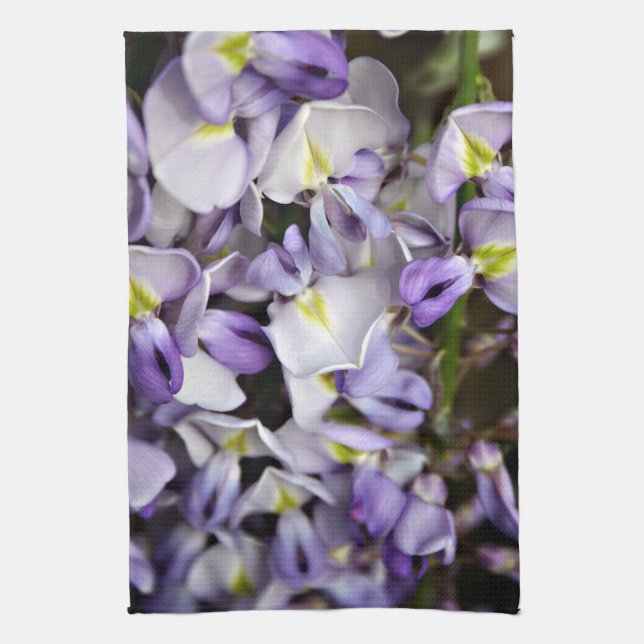 Pretty Wisteria flower floral kitchen tea towel (Vertical)
