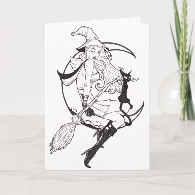 Pretty Witch and Cat Thank You Card (Front)