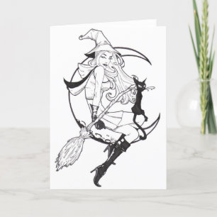 Pretty Witch and Cat Thank You Card